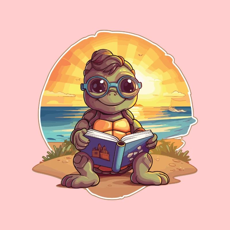 Turtle Cute Funny Cartoon Kawaii Book Beach