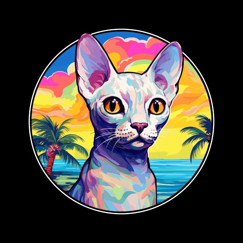 Devon Rex Chat Race Aquarelle Dessin animé Kawaii Animal de compagnie