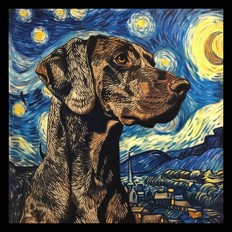German Shorthaired Pointer, dog, Van Gogh, Starry Night