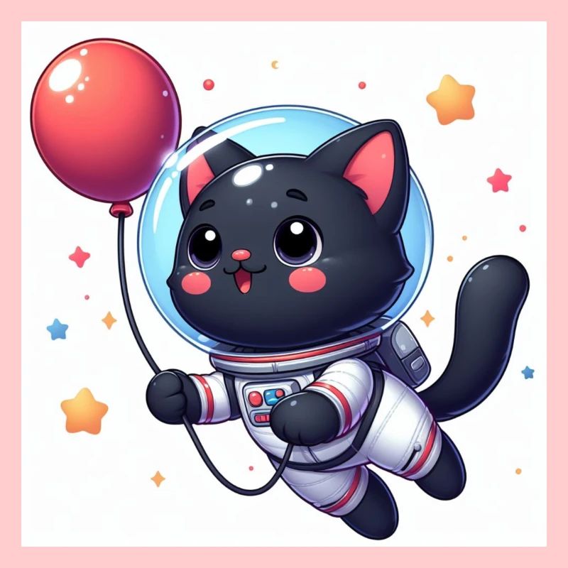 Chat de l’espace mignon avec ballon rouge avec des étoiles