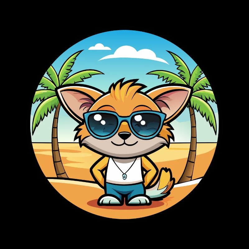 Pixie Bob Cat Breed Cartoon Sunglasses Beach