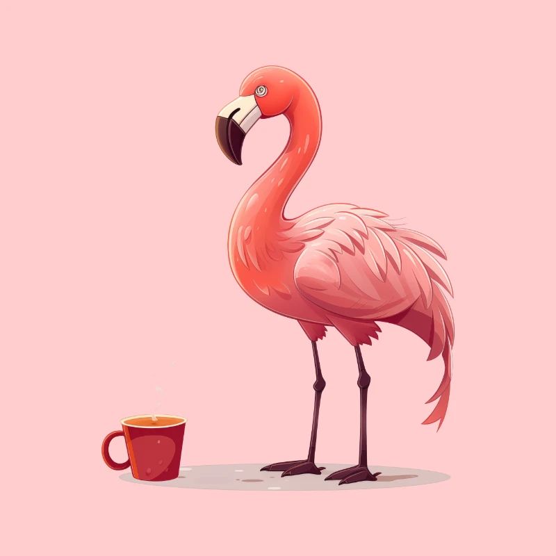 Flamingo drinks coffee