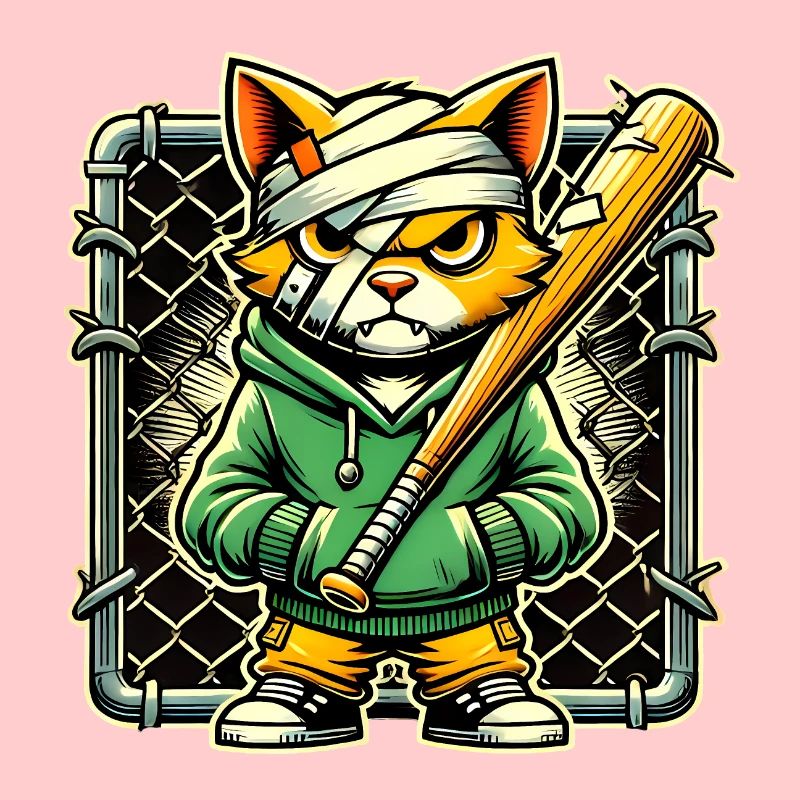 Fierce Cat with Bat Graphic Design