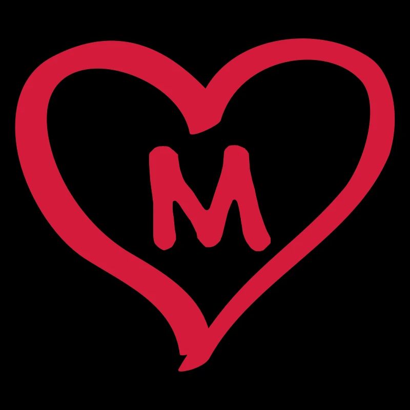 Comic heart with M name initial letter initials