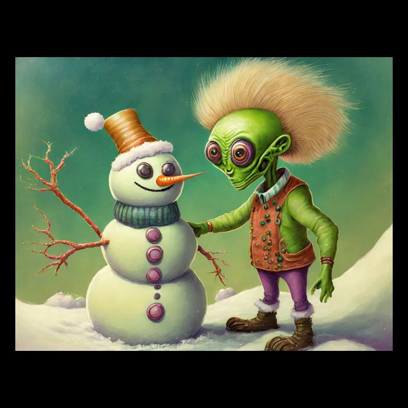 alien is building a snowman
