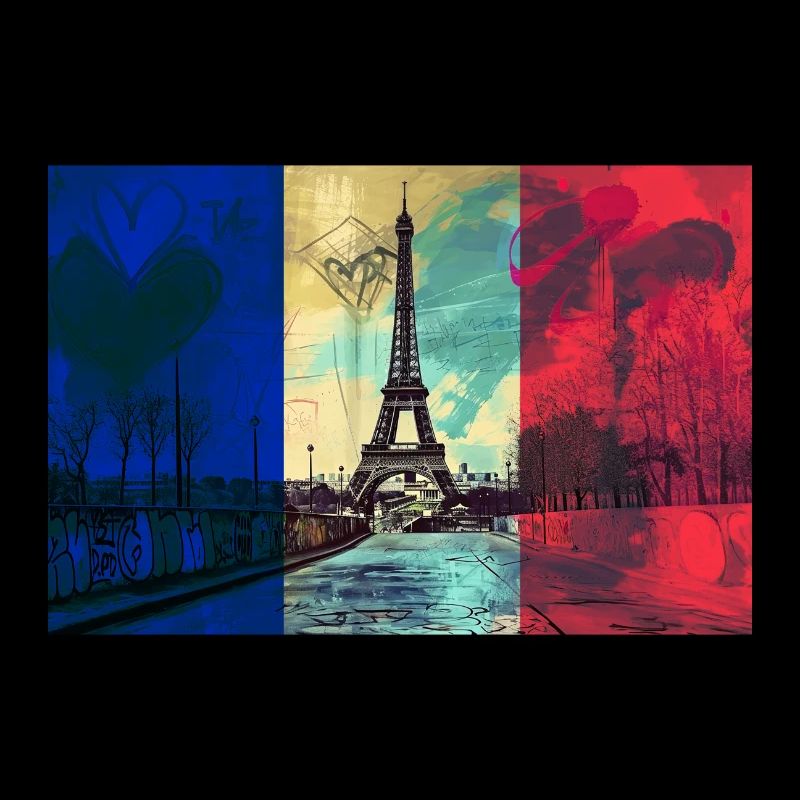 Paris Skyline Tour Eiffel France Drapeau Drapeau