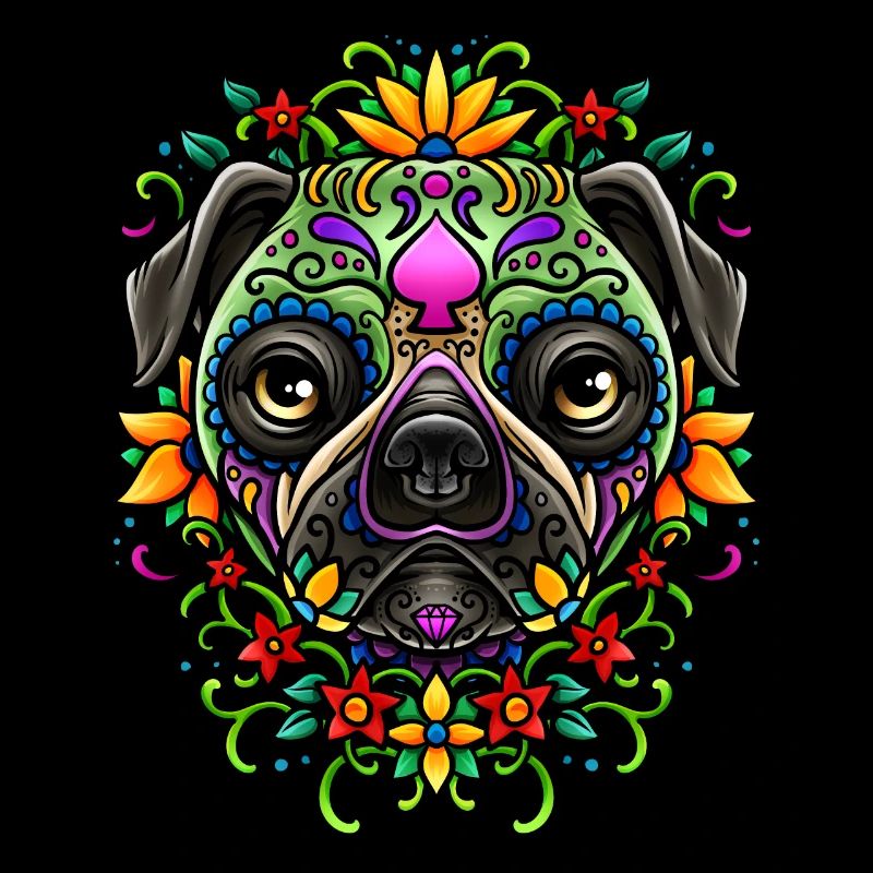 Tag der toten Mops detaillierte bunte Illustration