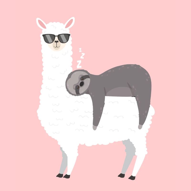 Sloth sleeps on alpaca lama
