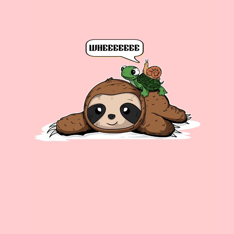 Snail and turtle ride sloth.