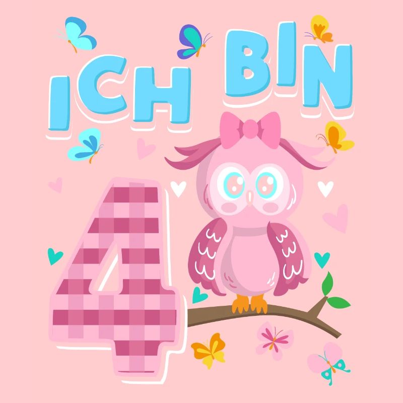 Vierter Geburtstag Mädchen 4 Jahre Eule