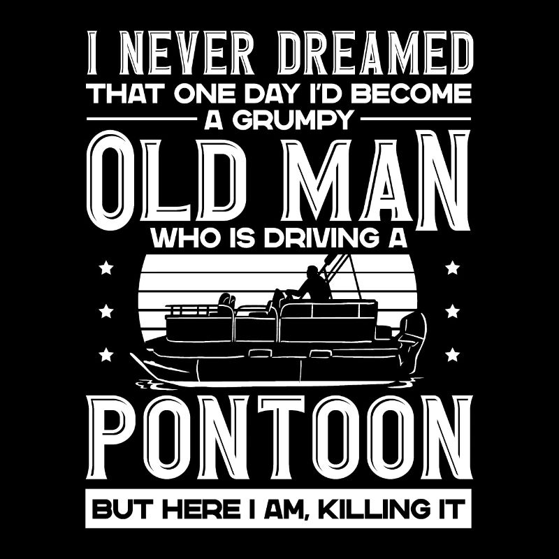 Grumpy old man driving a pontoon