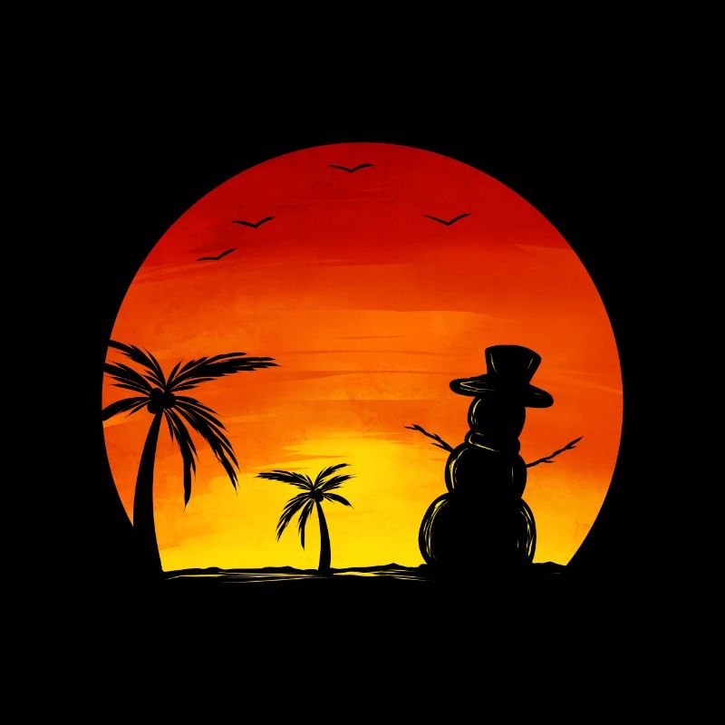 Sundown Snowman Sous palm trees Beach Noël