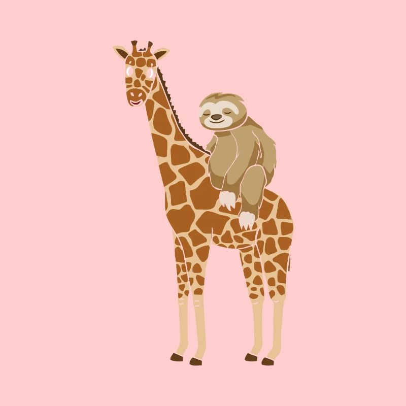 Sloth sits on giraffe
