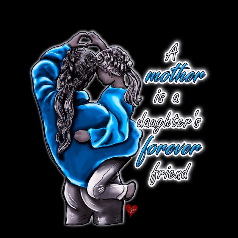 Mutter Tochter Spruch mit Illustration blau