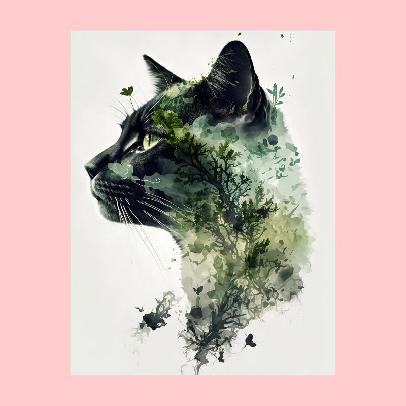 Chat et forêt à double exposition