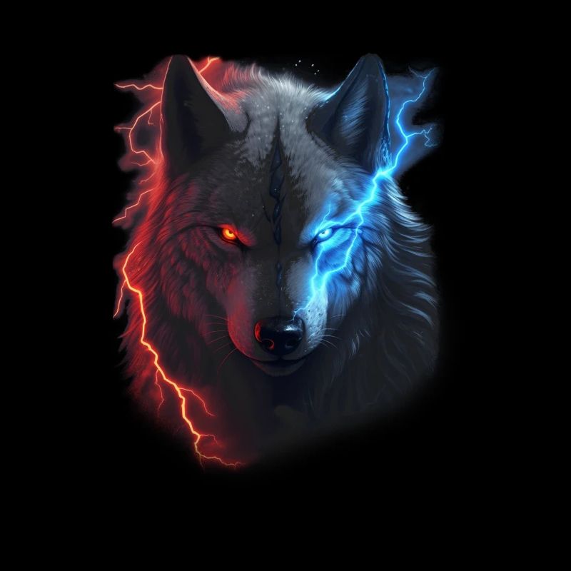 Roter und blauer Blitzwolf