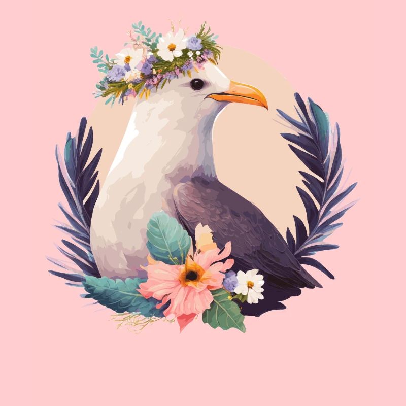 Mignon Mouette Oiseau Fleur Couronne Oiseaux Fleurs