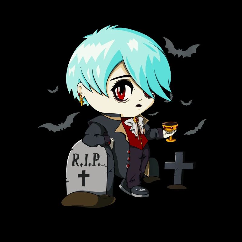 Gothic Vampire Emo Anime Goth Chibi On Graveyard