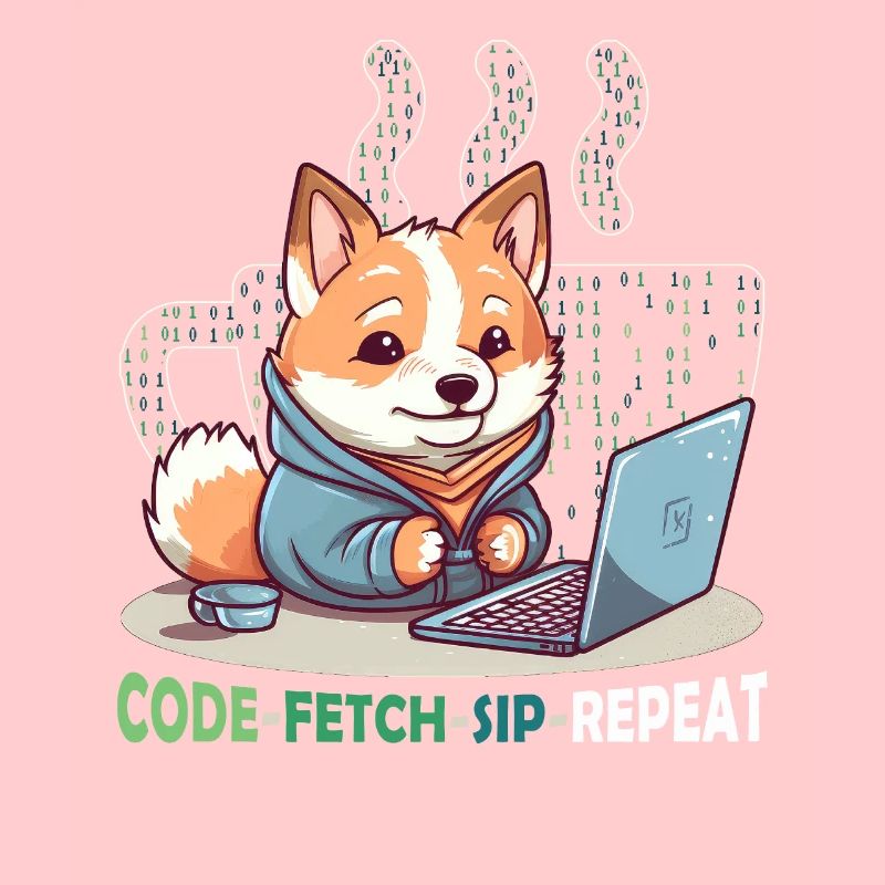 Code Fetch Sip Repeat Coffee Binary Shiba Inu Prog
