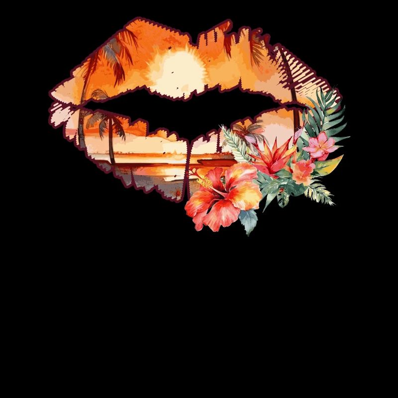 Sunset Beach Retro Tropical Lips Summer Vacation
