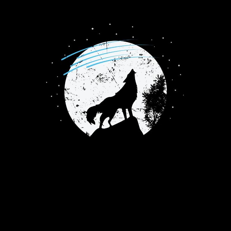 Étoiles filantes devant le clair de lune et le loup