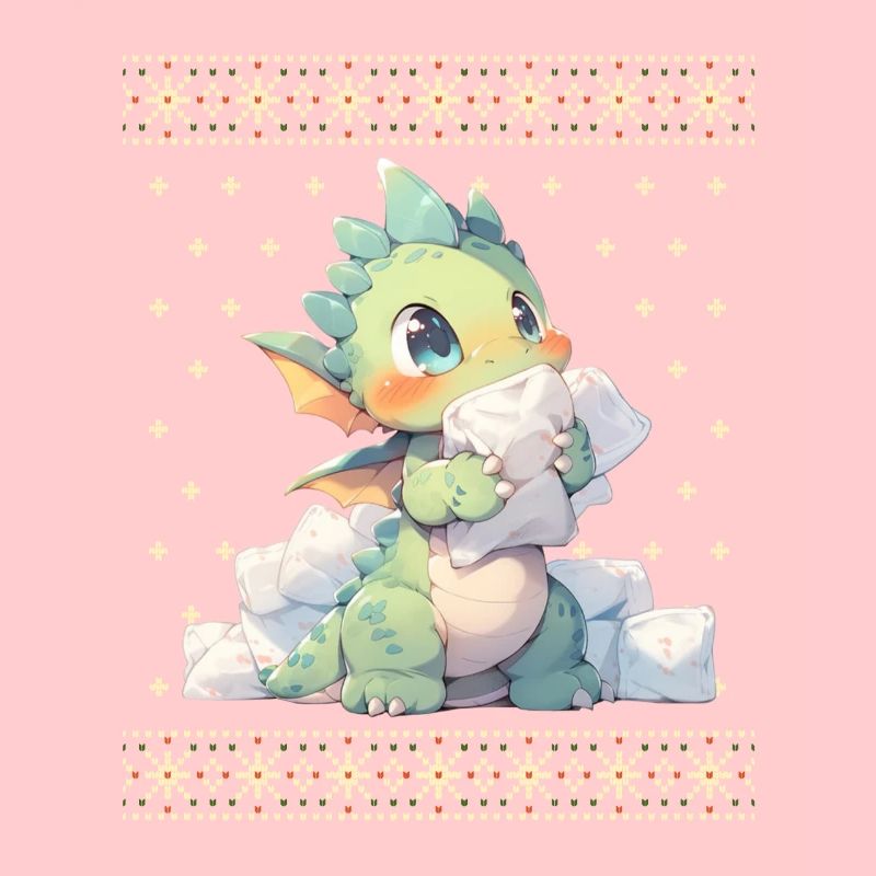 Dragon kawaii dans le style pull de Noël moche