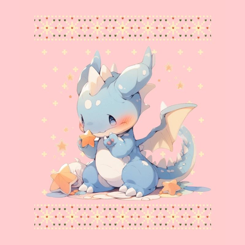 Dragon kawaii dans le style pull de Noël moche