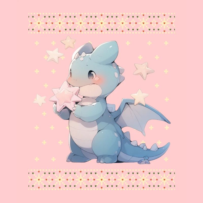 Dragon kawaii dans le style pull de Noël moche