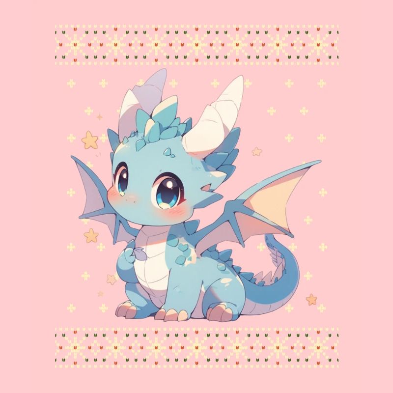 Dragon kawaii dans le style pull de Noël moche