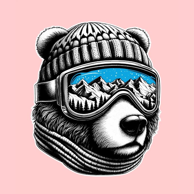 Bear Loves Skiing With Ski Goggles Mountains Snow Fun