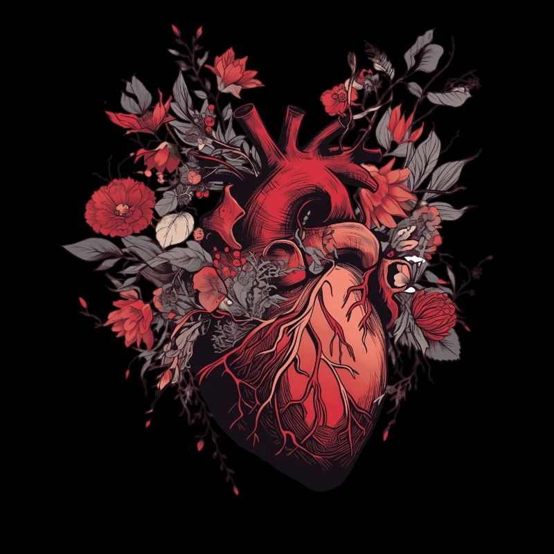 Floral Realistic Heart Dark Goth Emo Valentines Da