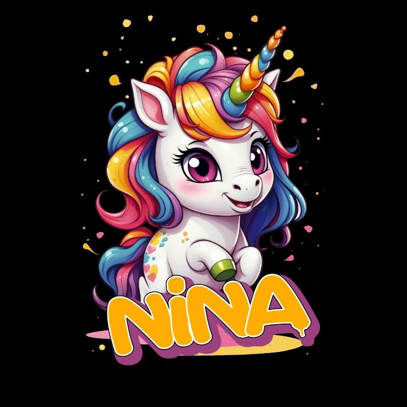 NINA - Schöner Mädchen Name mit süßem Einhorn