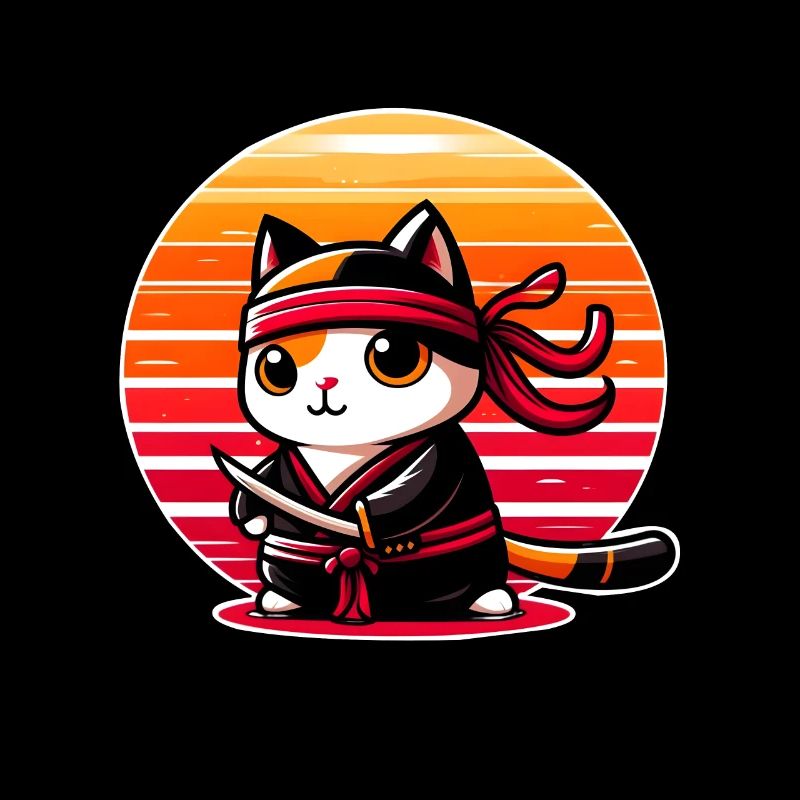 Chat ninja au coucher du soleil
