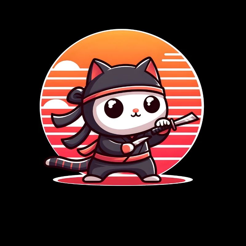 Chat ninja au coucher du soleil