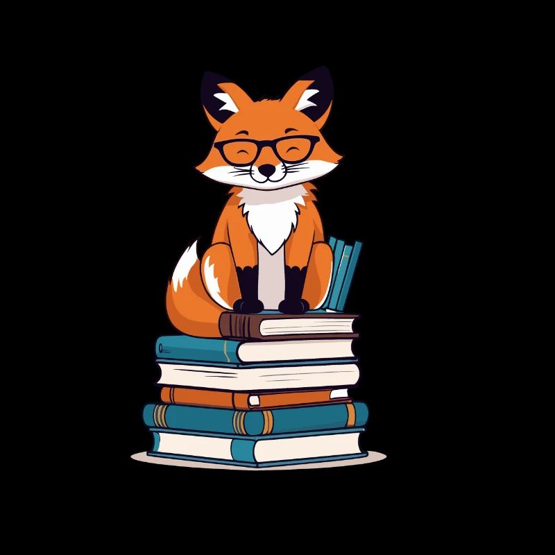 Cute book lover fox with glasses