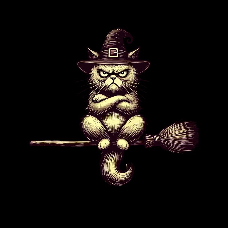 Funny Witch Cat Grumpy Magician Cat