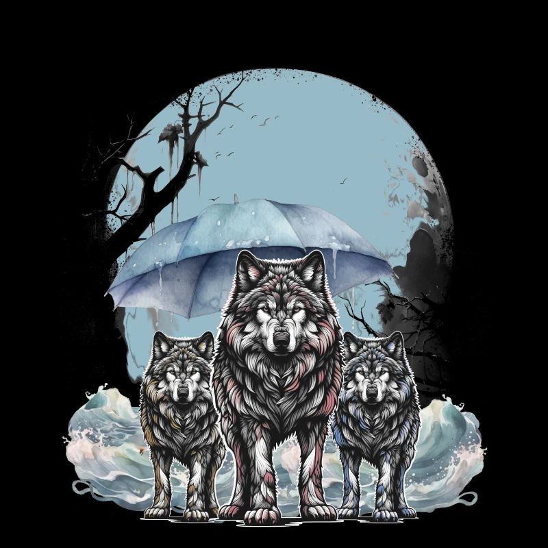 mystical storms wolves umbrella rain nature
