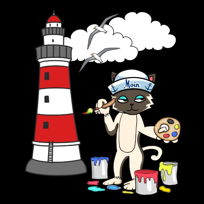 Cat Painter Lighthouse Sailor Coast Maritime Seagull