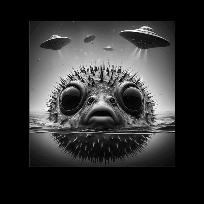 Puffer2 Fish Funny Graphic Selfie with UFOs Weird