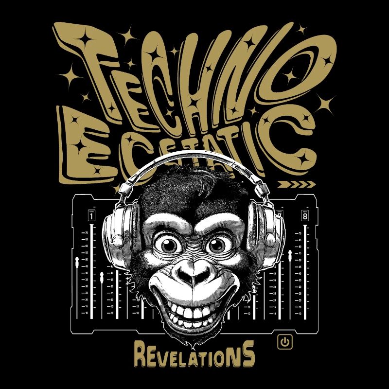 Chemise Révélation : Un singe sourit sur des samples techno