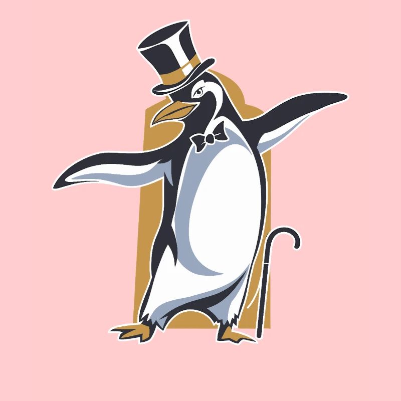 Pingouin en queue de pie avec chapeau haut de forme dansant