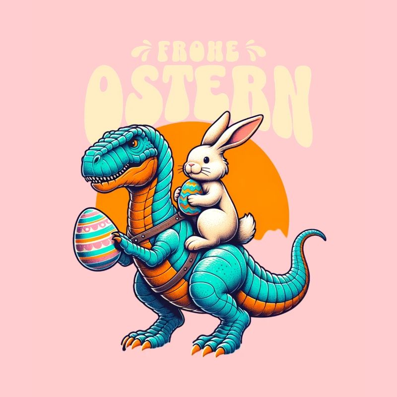 Easter Bunny Riding Dinosaur with Easter Egg