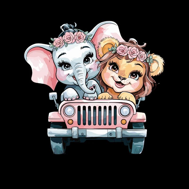Elefant Und Löwe Freunde In Einem Auto Mit