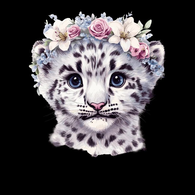 Léopard des neiges avec couronne de fleurs