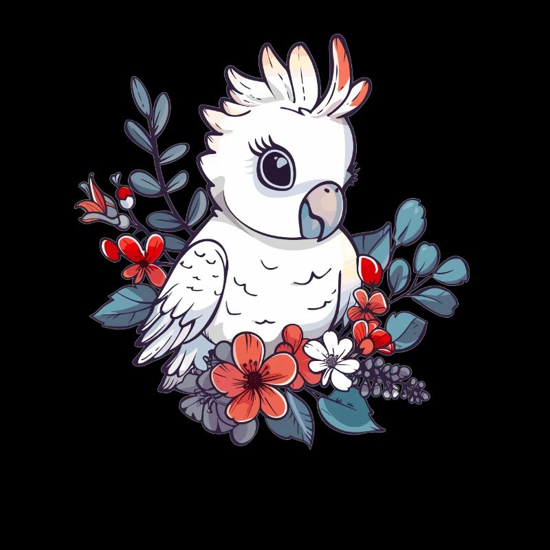 Cacatoès oiseau avec couronne de fleurs