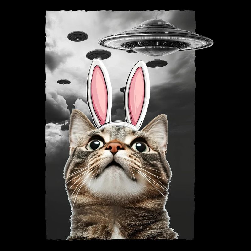 Cute Easter Bunny Cat Meme Alien Space UFO