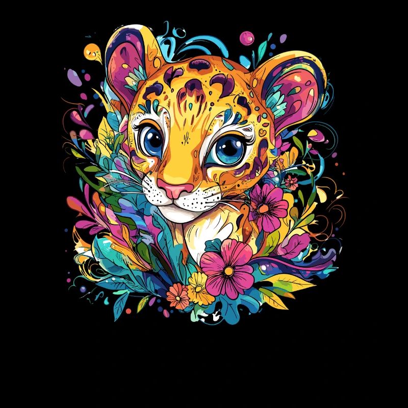 Tête de léopard colorée avec des fleurs