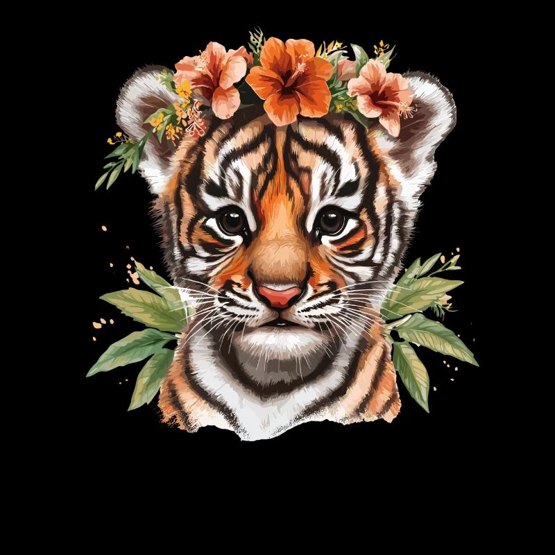 Bébé tigre avec couronne de fleurs