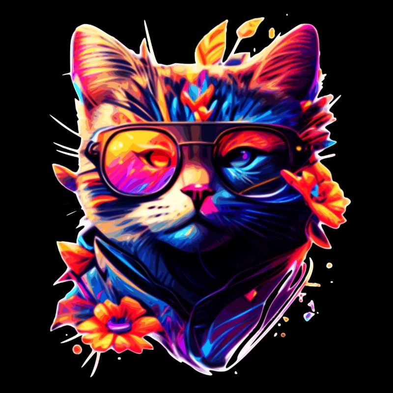 Hawaii Katzengesicht in stylisher Regenbogenfarbe