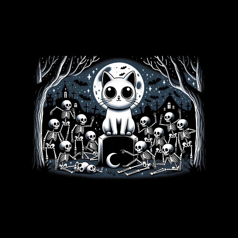 Halloween Kitty Cat Black Spooky Skeleton Night